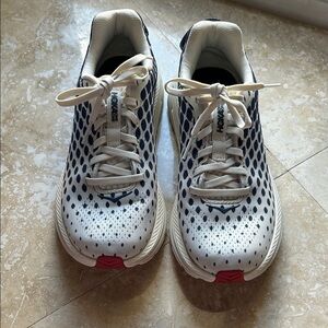 Hoka One One White and Navy Mesh Running Sneakers